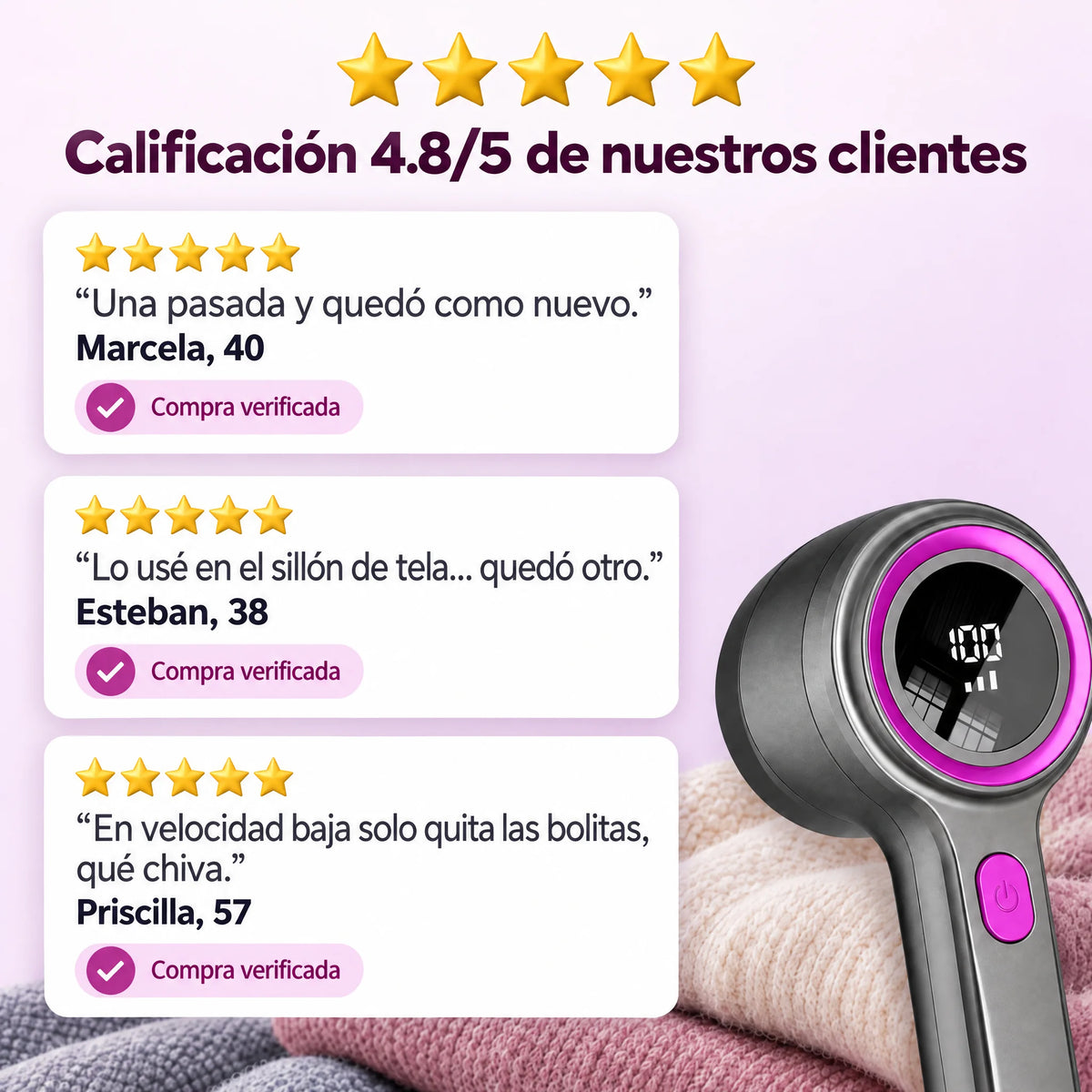 Removedor Eléctrico de Pelusas con Pantalla Digital